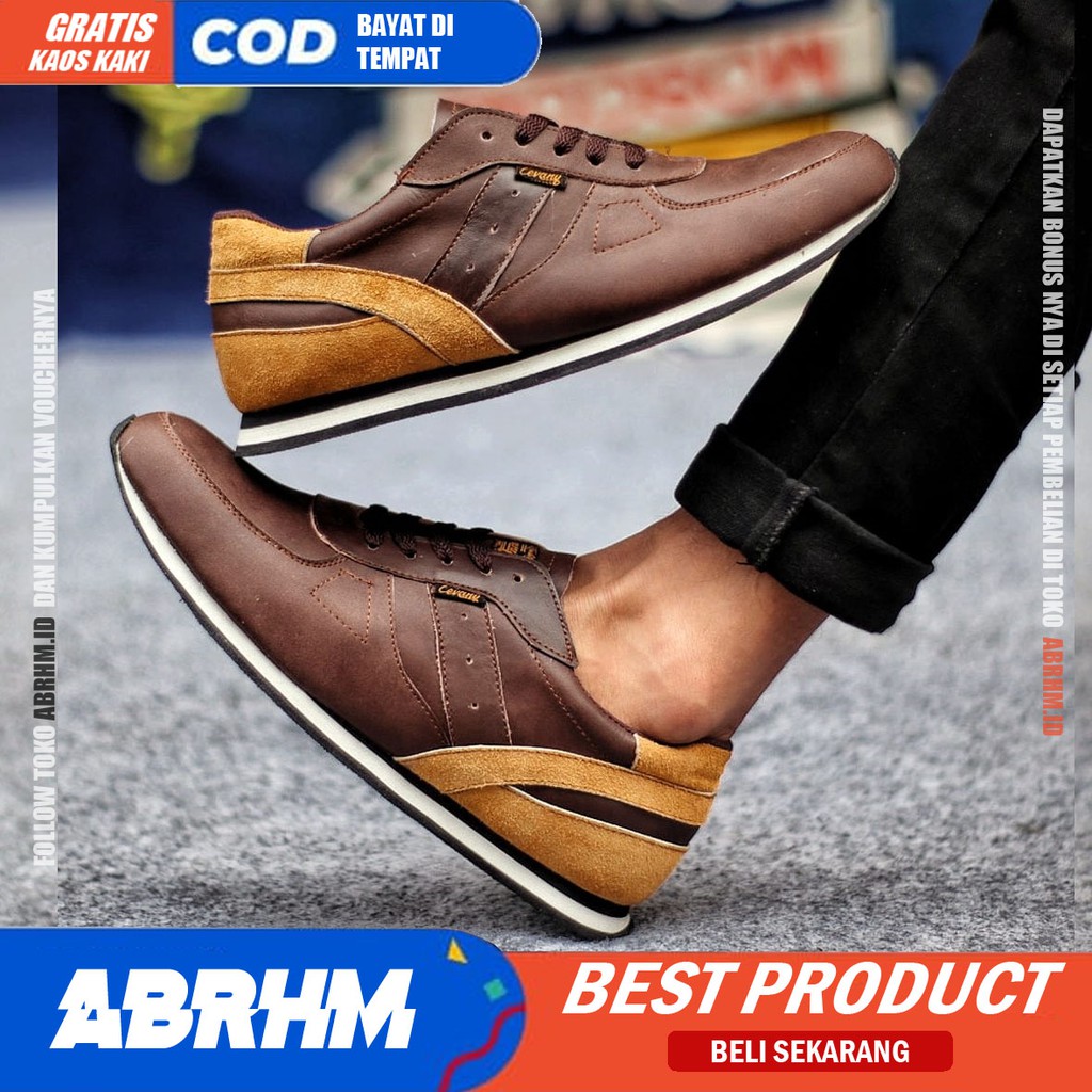 ABRHM X JELLAL Sepatu Casual Sneaker Pria Sepatu Pria Casual Sneakers Kulit Asli Original Cowo / Cowok Sepatu Kasual Kerja Kuliah Gaya Santai Keren Kekinian Orignal Murah Terlaris