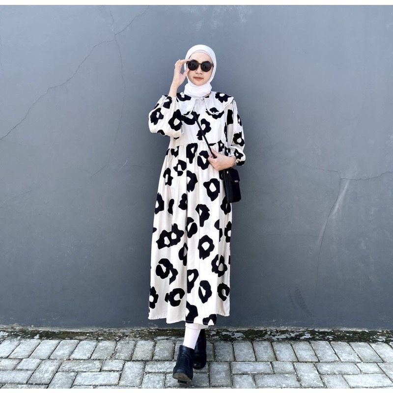 MIDI DRESS SNOWWHITE // MOTIF HITAM PUTIH // MIDI DRESS VIRAL