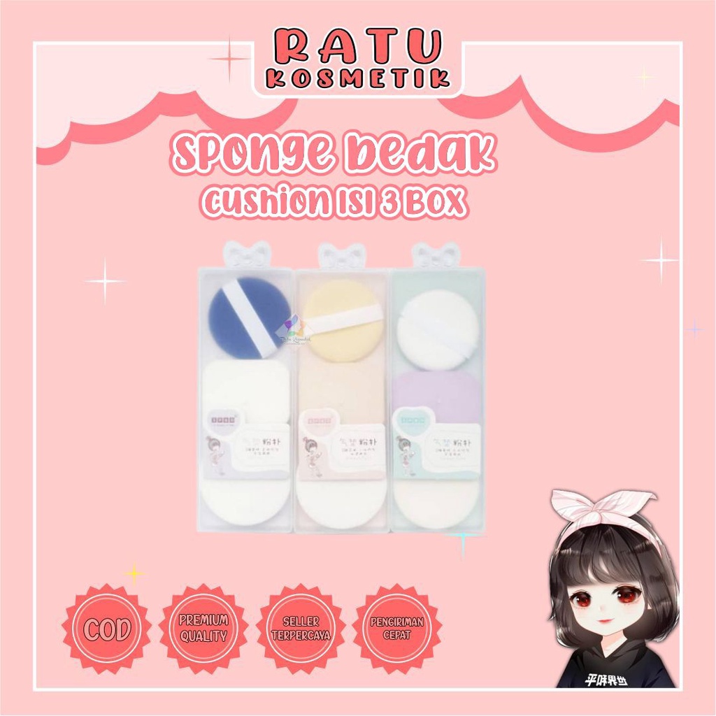 ❤ RATU ❤ Sponge Bedak Cushion | Spon Bedak Basah | Spons Foundation Isi 1 2 3 Box