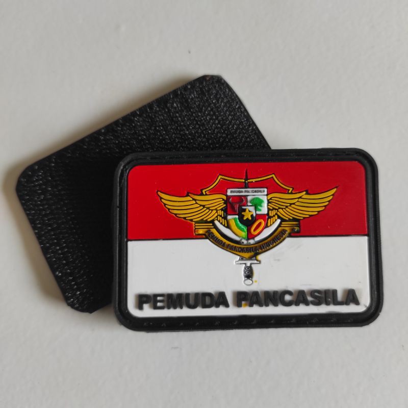 PATCH RUBBER LOGO PP ( PEMUDA PANCASILA) WING'S KOTAK DASAR MERAH PUTIH/TEMPELAN EMBLEM KARET VELCRO