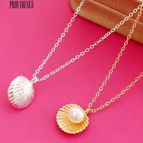 [Bayar Di Tempat]Elegan Faux Pearl Shell Charm Dipoles Kalung