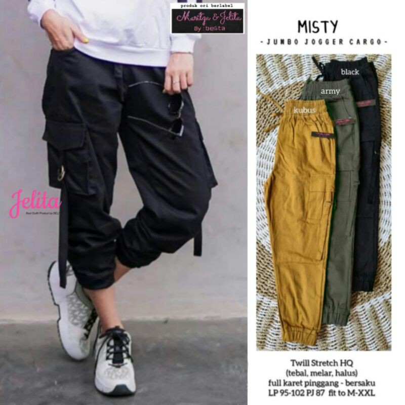 Mistu Jumbo Jogger Cargo // Celana Bahan Wanita