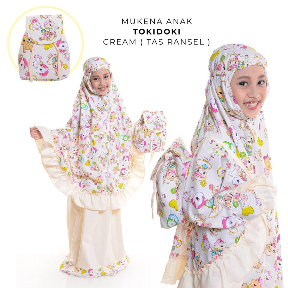MUKENA ANAK KATUN TOKIDOKI CREAM ( TAS RANSEL )
