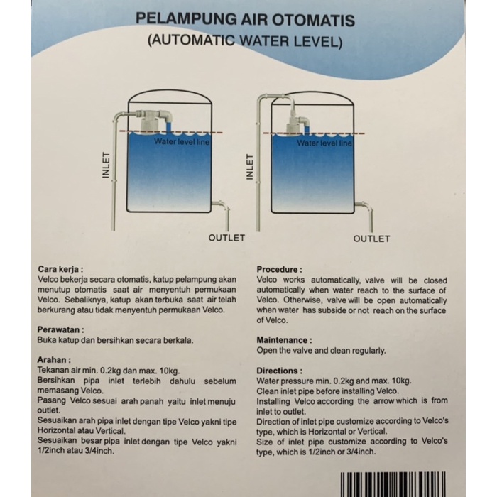 Velco VERTIKAL 1 inch-pelampung keran kran air otomatis automatic water level pelampung tangki toren 1inch