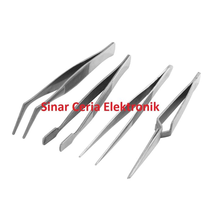 Pinset Stainless 4 Fungsi Serbaguna 4Pc Tweezer Set Kurva Lurus Isi 4