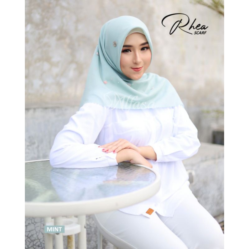 Rhea Scarf Segi Empat Flower Embroidery Alfasa