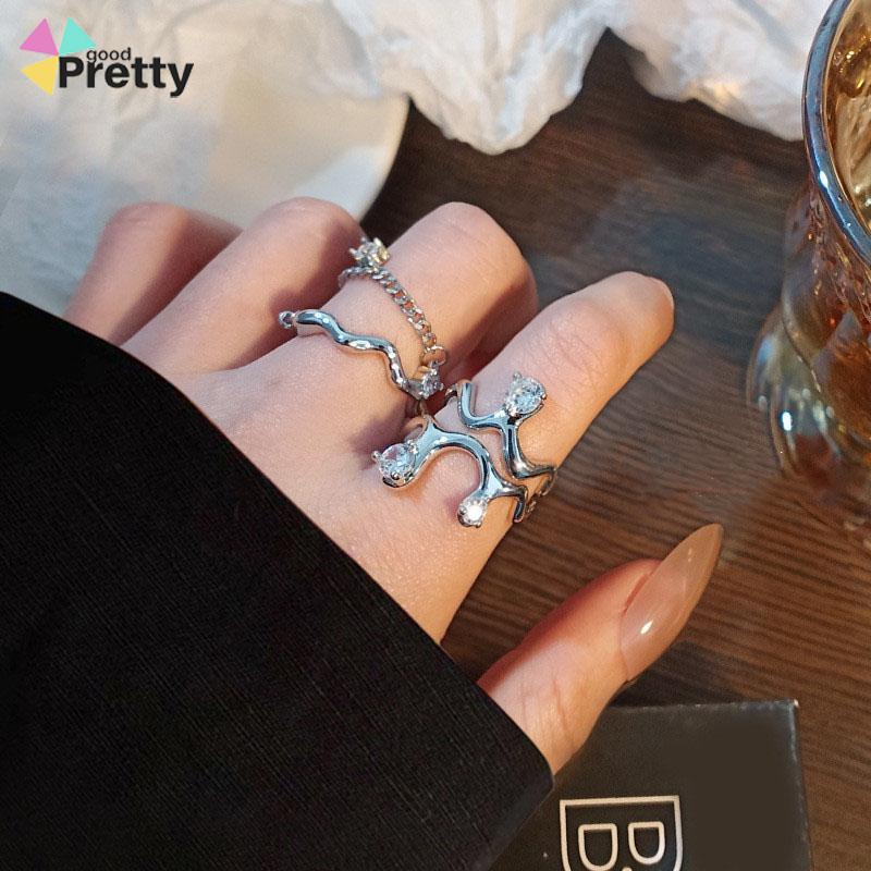 2pcs Cincin Model Gelombang Tidak Teratur Adjustable Untuk Wanita - PD