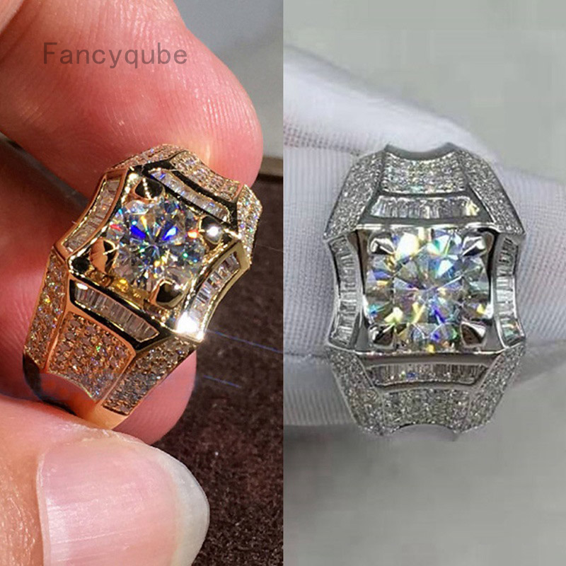 Cincin Bahan 925 Sterling Silver 18k Gold Aksen Berlian Dan Sapphire Putih Untuk Pria