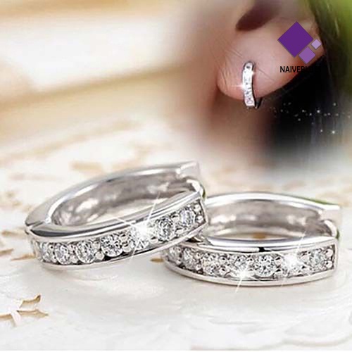 Anting Stud Hoop Berlian Imitasi Bahan Platinum Plated Untuk Wanita