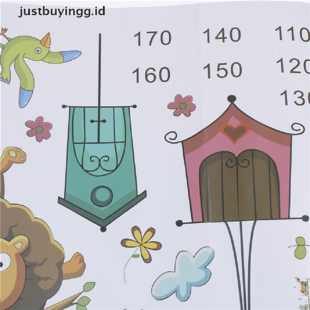 Stiker Dinding Pengukur Tinggi Badan Motif Kartun Hewan Gajah Singa Untuk Dekorasi Kamar Anak