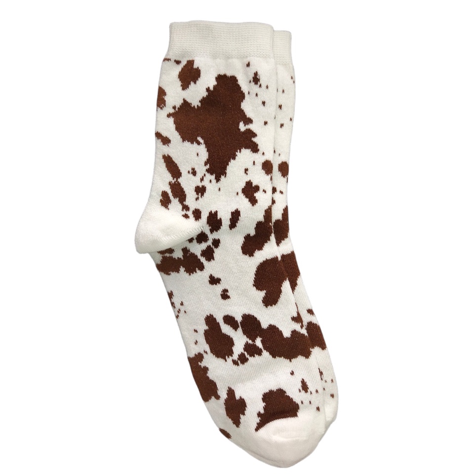 Kaos Kaki Motif Lucu-Lucu / Buah / Snack / Christmas / Snoopy / Leopard BEBAS PILIH (EXPT)-E25 Cow PatternBrown