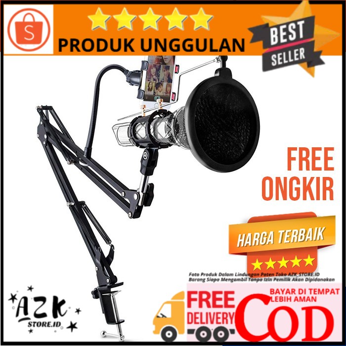 SET HOLDER MICROPHONE CONDENSER MIC HOLDING REKAMAN MIK KARAOKE KAROKE PEGANGAN MEJA VLOG STAND MIX