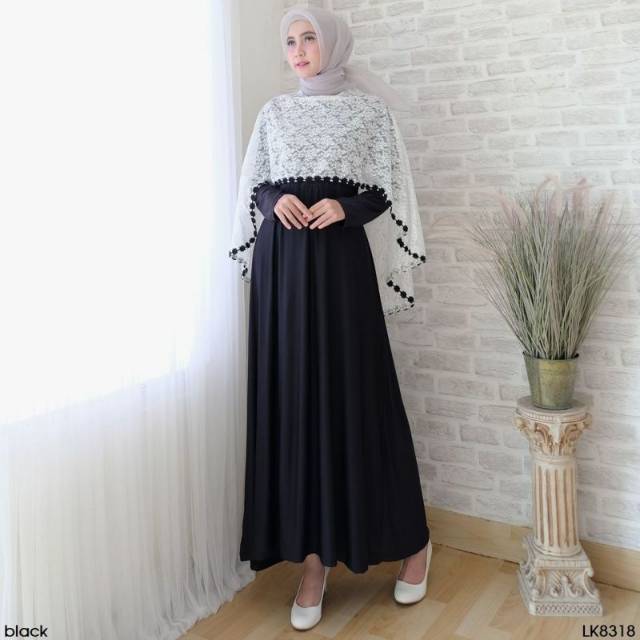 GAMIS CANTIK BLACKWHITE CAPE FIT TO L Gamis Wanita Terbaru Realpict