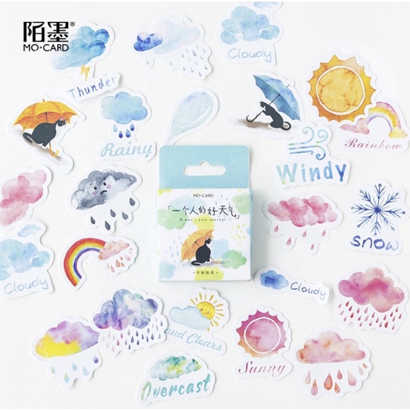 (45 PCS) STICKER AESTHETIC CUTE BOX STIKER LUCU MURAH BINATANG ORANG BUNGA SCRAPBOOK STIKER HP-Weather