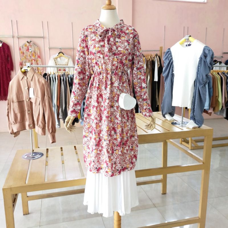 Korean Flower Dress dan Rok Plisket