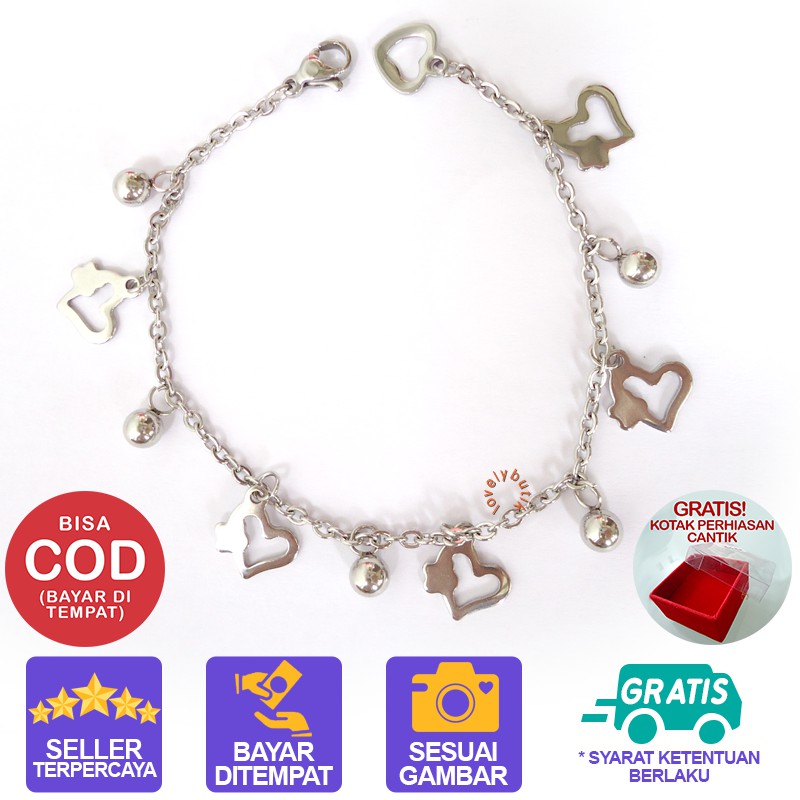 Lovelybutik Gelang Tangan Titanium Anti Karat Sofi4 Gelang Anti Luntur Selamanya Model Gandulan Love