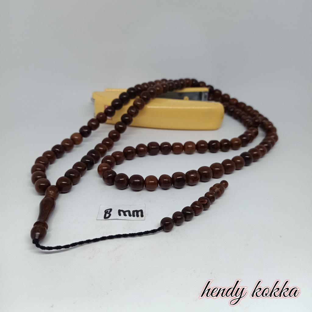 5pcs tasbih 99 kokka kaokah kaukah bulat polos 8mm coklat