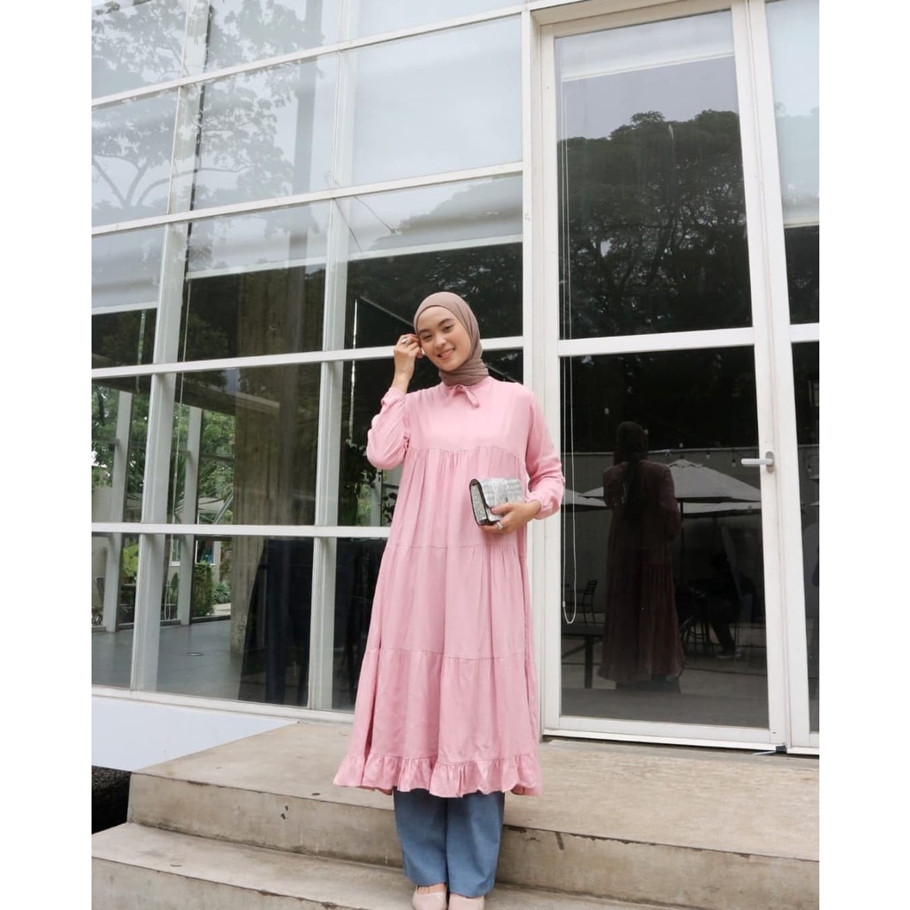 TUNIK LONG DRESS MORVIA TUNICA TERBARU KEKINIAN MATT RAYON ADEM