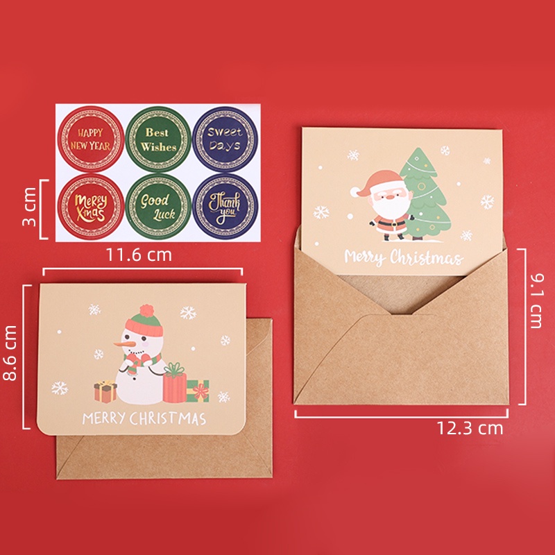 6pcs / Set Kartu Ucapan Selamat Natal Gaya Vintage Dengan Amplop + Stiker