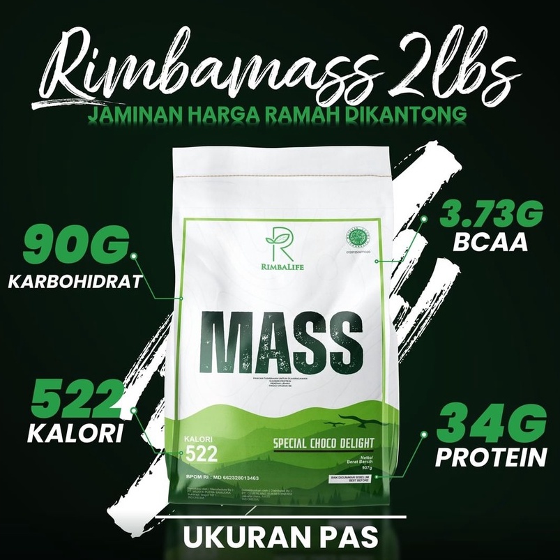 RIMBALIFE RIMBAMASS RIMBA MASS 2LBS 900 GRAM 2KG GAINER PENAMBAH BERAT BADAN BPOM HALAL