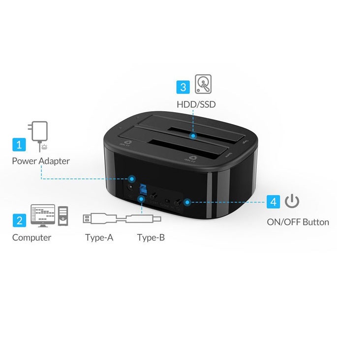 Orico 6228US3-C 2Bay Docking SSD &amp; Hard Disk 2,5 &amp; 3,5inch USB 3.0 Standalone Clone