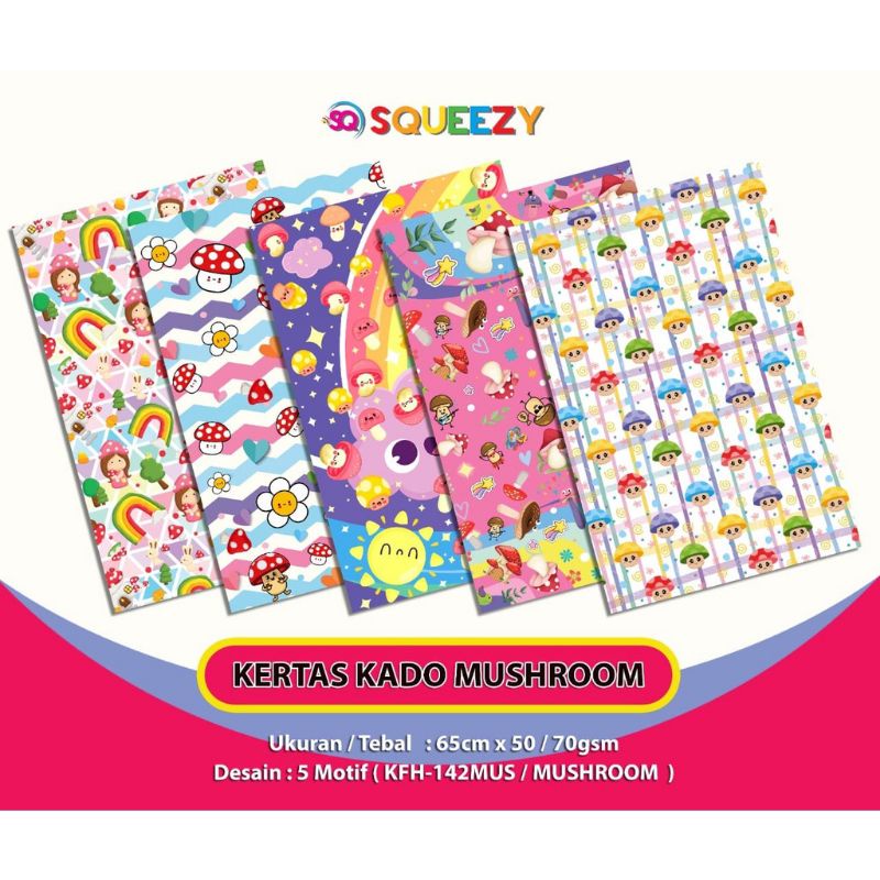 

KERTAS KADO SQUEEZY ISI 5 MOTIF/5 LEMBAR 65CM X 50CM MUSHROOM