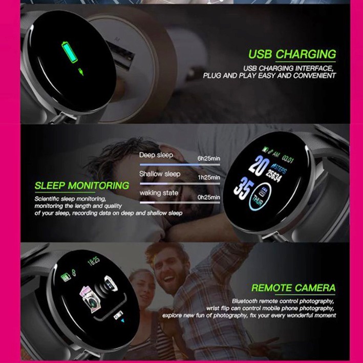 CUCI GUDANG SMARTWATCH D18 JAM TANGAN SMARTBAND D18 WATERPROOF SMART WATCH