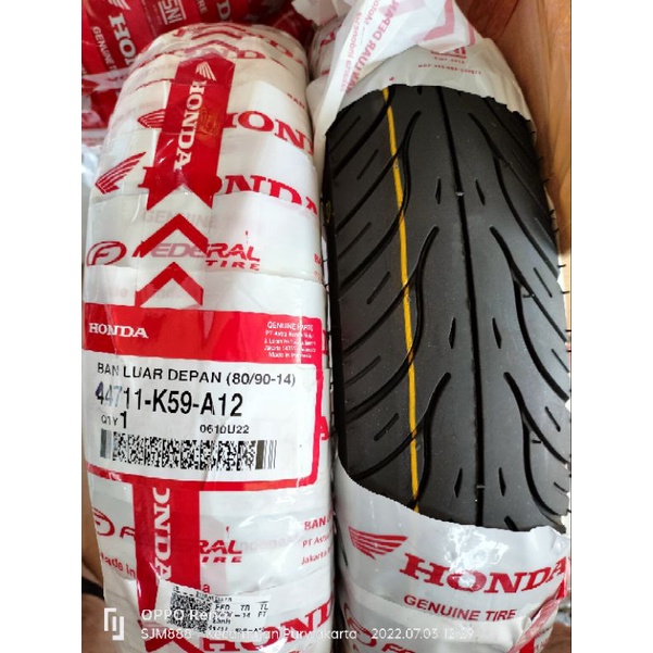 BAN LUAR FEDERAL/HONDA DEPAN MATIC  80/90-14 TUBLES BEAT/BEAT FI/VARIO/SCOPY/VARIO150