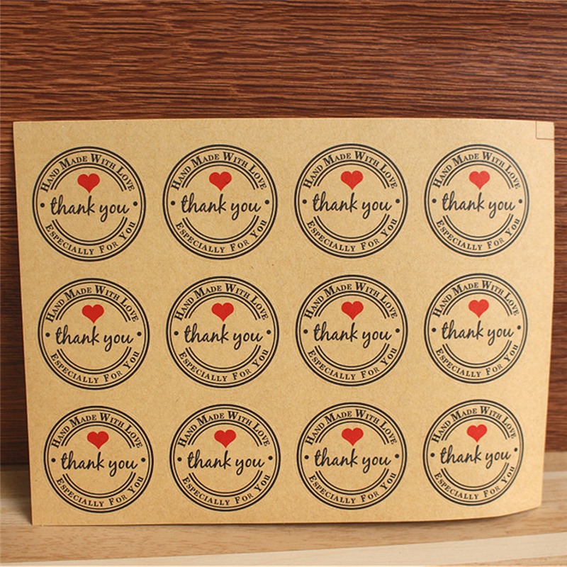 （✔✔❤12 / 60 / 120pcs / set Stiker Kertas Kraft Tulisan Thank You Handmade with Love 38mm Untuk Label Pernikahan