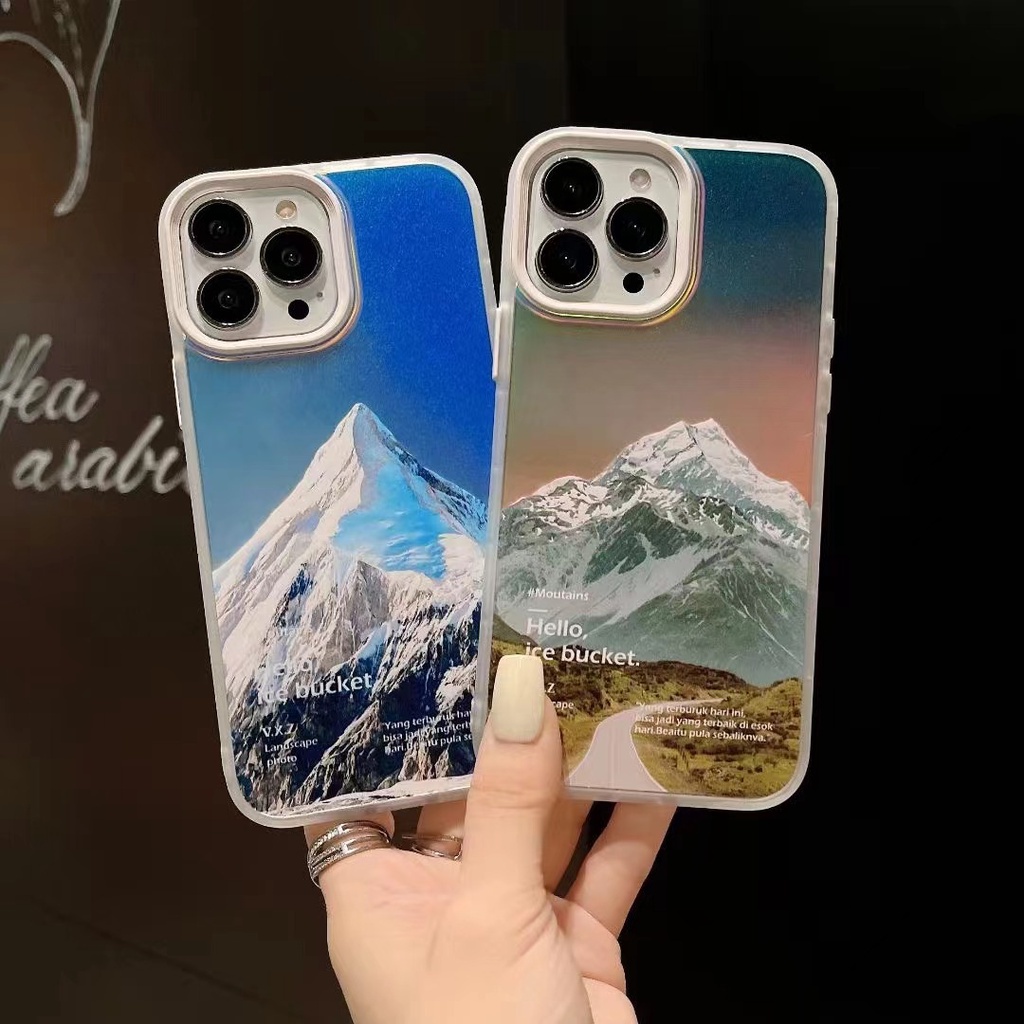 LASER FROSTED PHONE CASE FOR IPHONE 13 12 11 PRO MAX XR X XS MAX 14 PRO MAX 14 MAX MOUNTAIN SNOW MOUNTAIN LANDSCAPE ILLUSTRATION ACRYLIC SHOCKPROOF PERIPHERALS