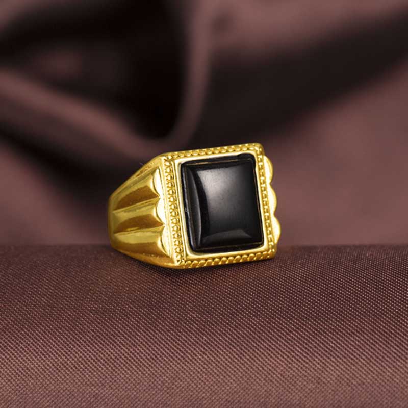 Rubi / Zamrud / Batu Akik Hitam / Cincin Pria Batu Permata Kristal Titanium Emas Aksesoris Perhiasan Fashion Rings