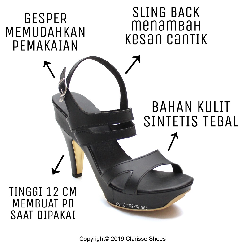 Clarisse SALLY Sepatu Hak Wanita High heels Tali Tinggi 9 Cm HITAM