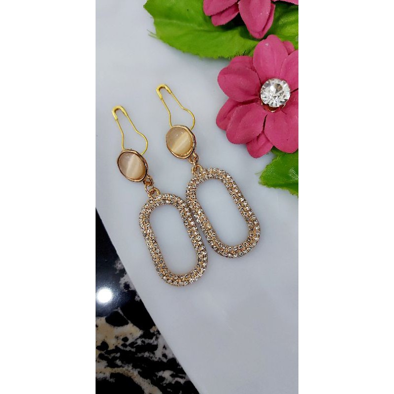 A197 Anting hijab juntai oval full diamond gold