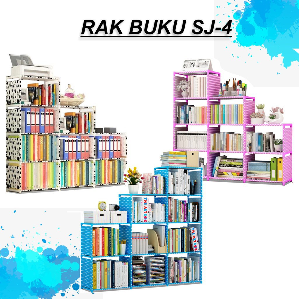 Rak Buku Portable Triple 3 Sisi Serbaguna Rak Buku Serbaguna Portable Rak Buku Minimalis SJ-4