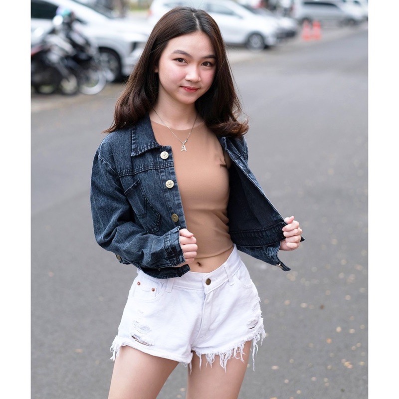 JAKET JEANS NO RAWIS SNOW BLACK - Jaket crop snowblack