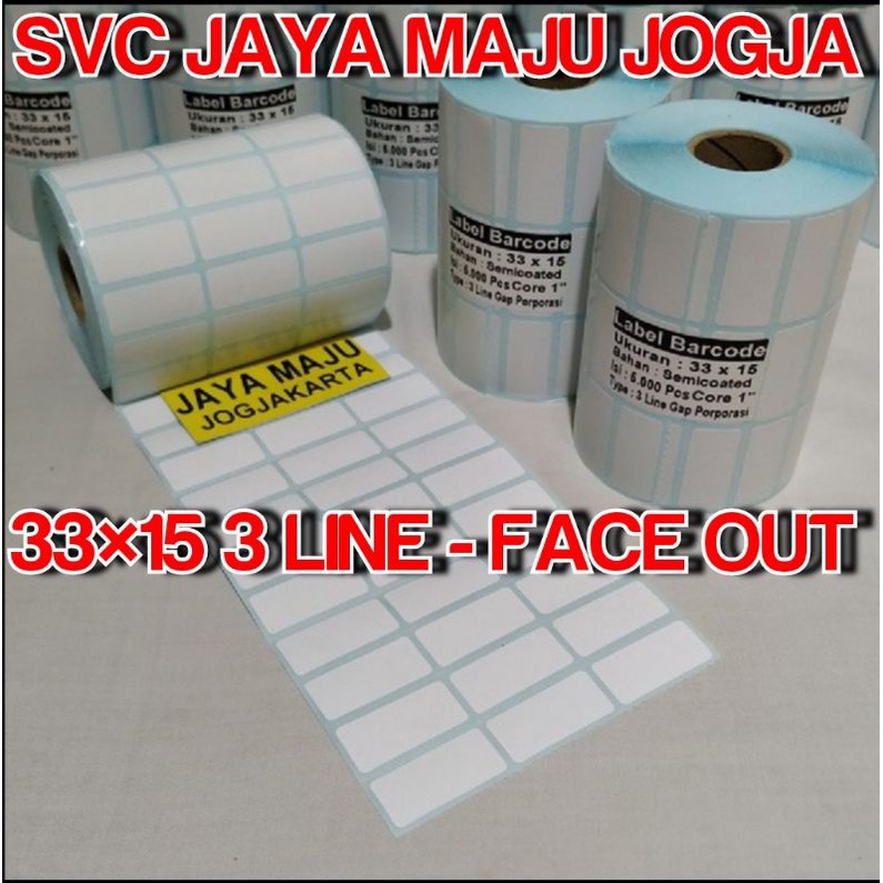 

33 X 15 SEMICOATED - 3 LINE - FACE OUT - ISI 5.000 PCS || CORE 1" || LABEL BARCODE PAKAI RIBBON THERMAL TRANSFER STIKER LABEL HARGA OBAT APOTEK BAJU GAMIS HIJAB KAOS TOPI TSHIRT || 33X15 LABEL PRINTER BARCODE SEMICOAT - ISI 5000 PCS