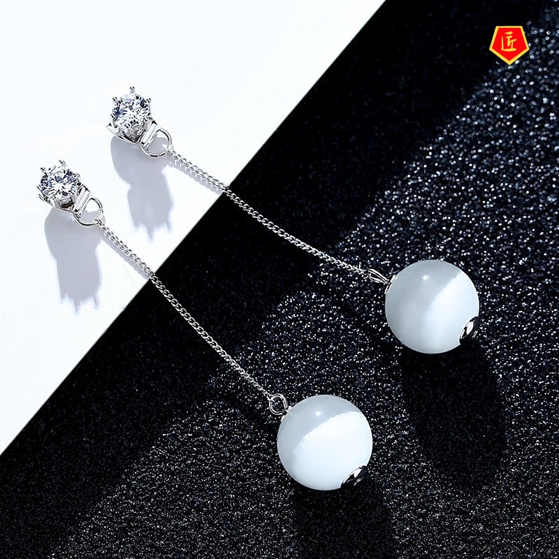 [Ready Stock]Elegant Long Tassel Opal Six-Claw Stud Earrings