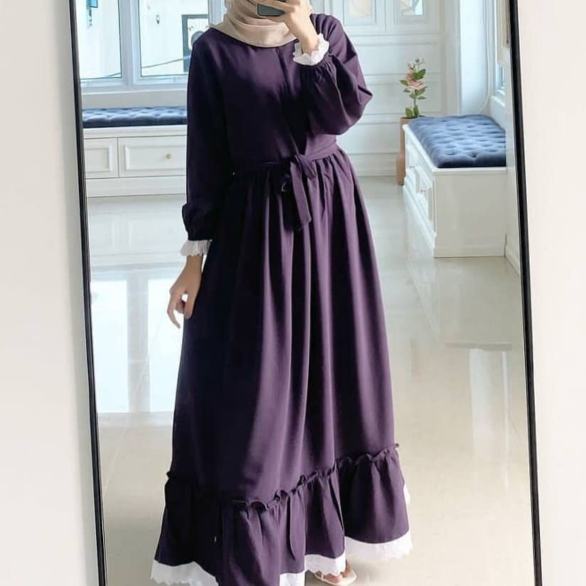 GAMIS NIDIA FULL KANCING BUSUI BUMIL DRESS MOSCREPE gamis terbaru gamis modern gamis terbaru 2021-SGN UNGU