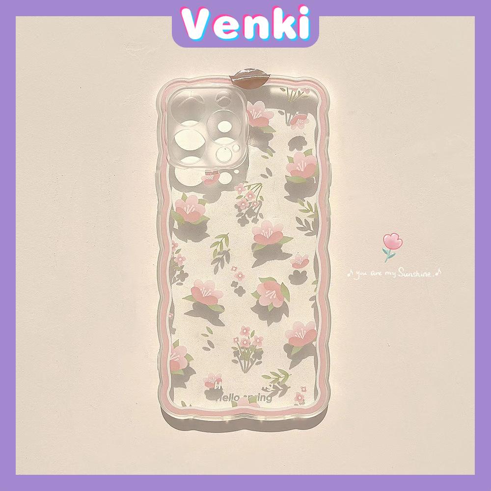 iPhone Case Silicone Soft Case Clear Case Wave Airbag Shockproof Camera Cover Protection Pink Flower Compatible For iPhone 11 iPhone 13 Pro Max iPhone 12 Pro Max iPhone 7 Plus xr