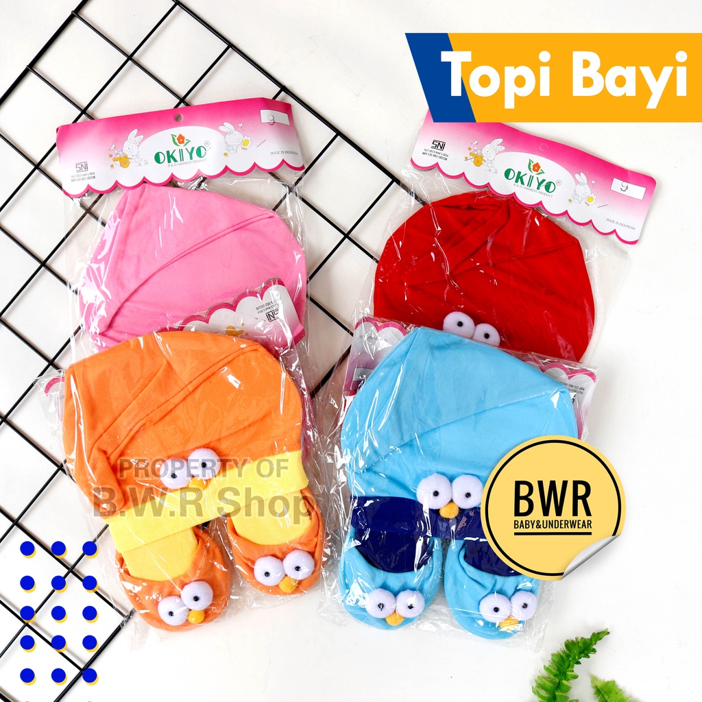 Topi Set Okiyo Mata / Topi Bayi Newborn Kuncup Karakter / Topi Set Sepatu Bayi 02 - Bwr IX