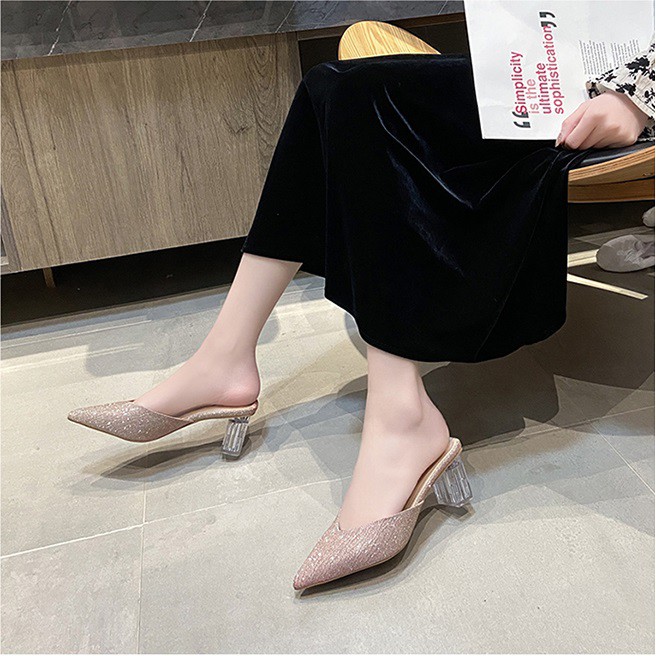 RYS - Glittery Mules Sepatu Hak Wanita Fashion Pesta/Kantoran - Ori Import