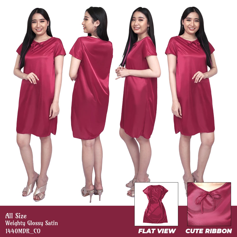 FOLVA daster rumah baju tidur bahan satin 1440MDR merah maron all size