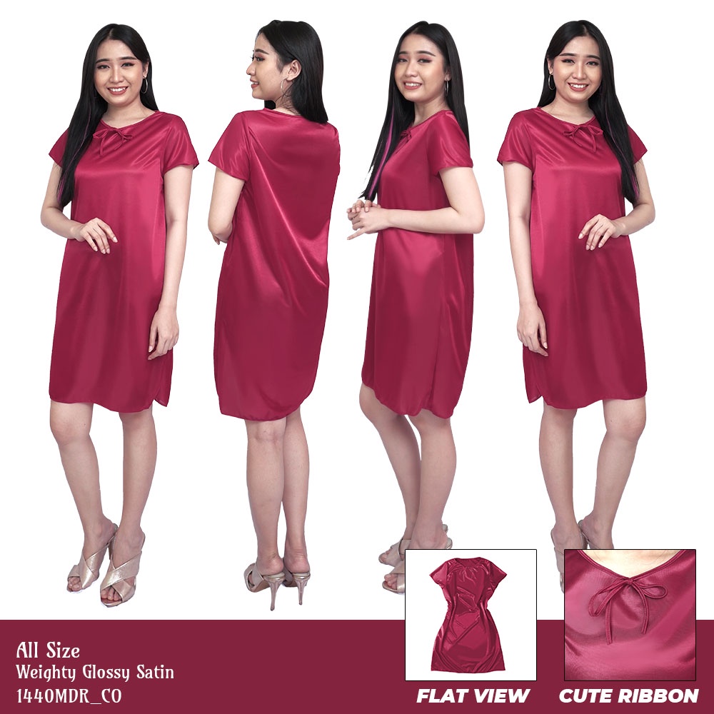 FOLVA daster rumah baju tidur bahan satin 1440MDR merah maron all size