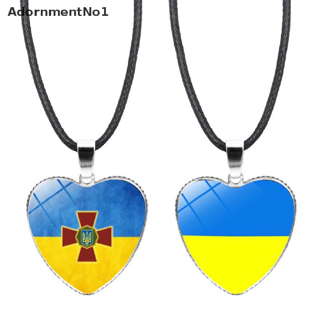 (AdornmentNo1) Kalung Rantai Dengan Liontin Kaca Motif Bendera Ukrainia Untuk Wanita