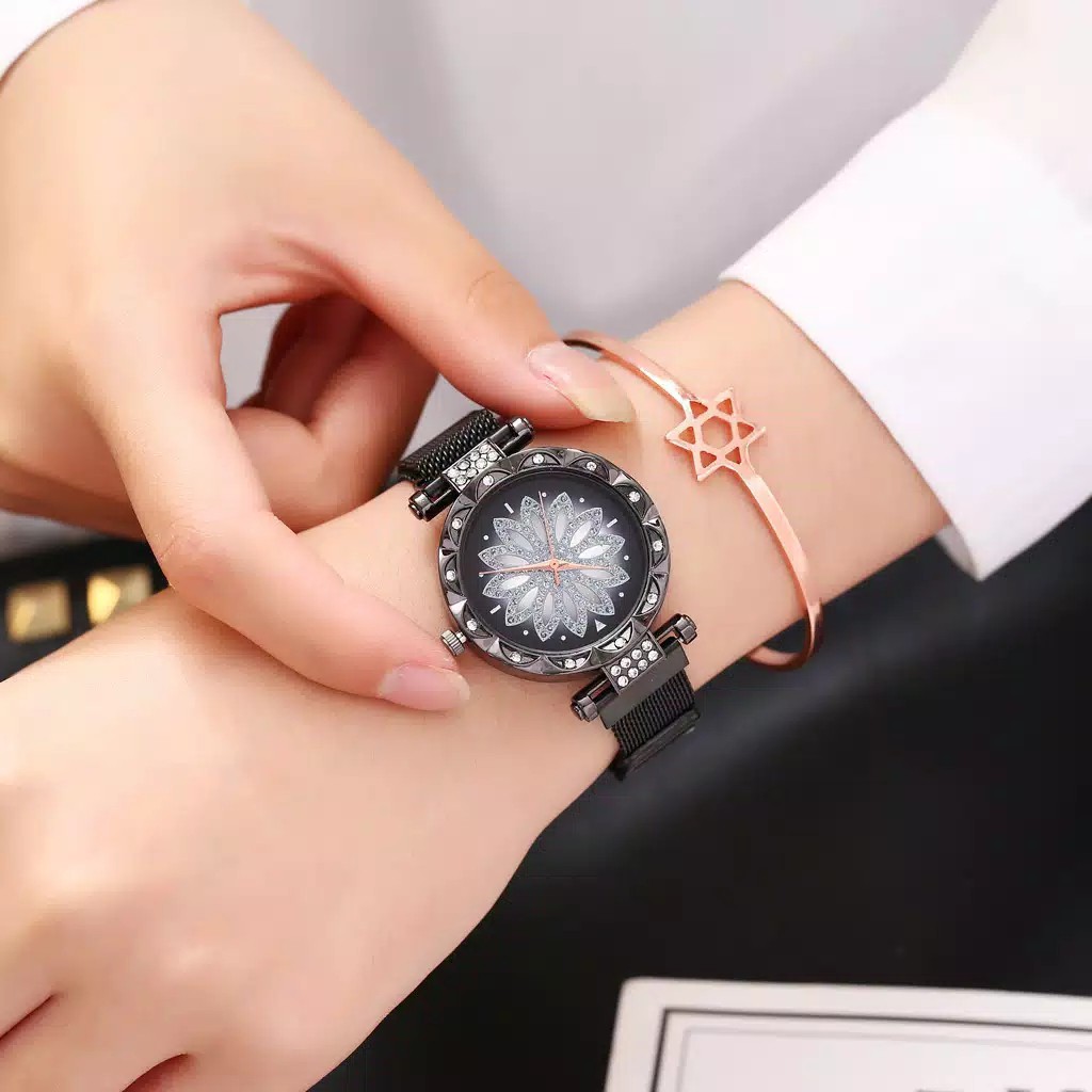 ✅COD JAM TANGAN MURAH CEWEK READY JAM TANGAN QUARTZ ANALOG MOTIF BUNGA DENGAN STRAP MESH W35