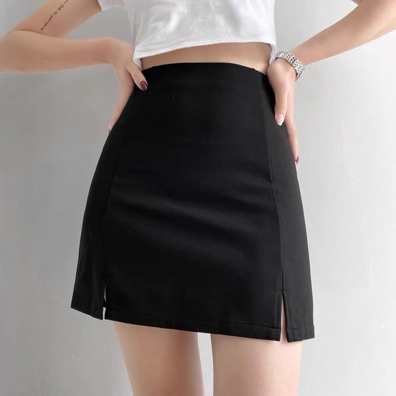 (S-XXL) LMB WUWI SPAN SKIRT ROK SPAN WANITA SLIT DUA