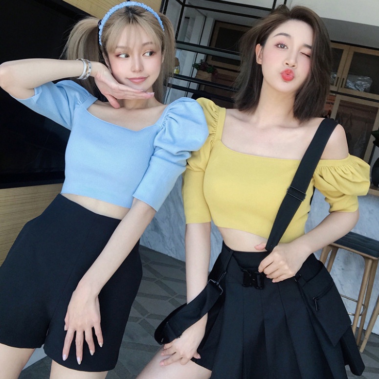 Nicebra Baju Rajut Model Blouse Wanita Square Neck Tank Top Import Style Korea 4055