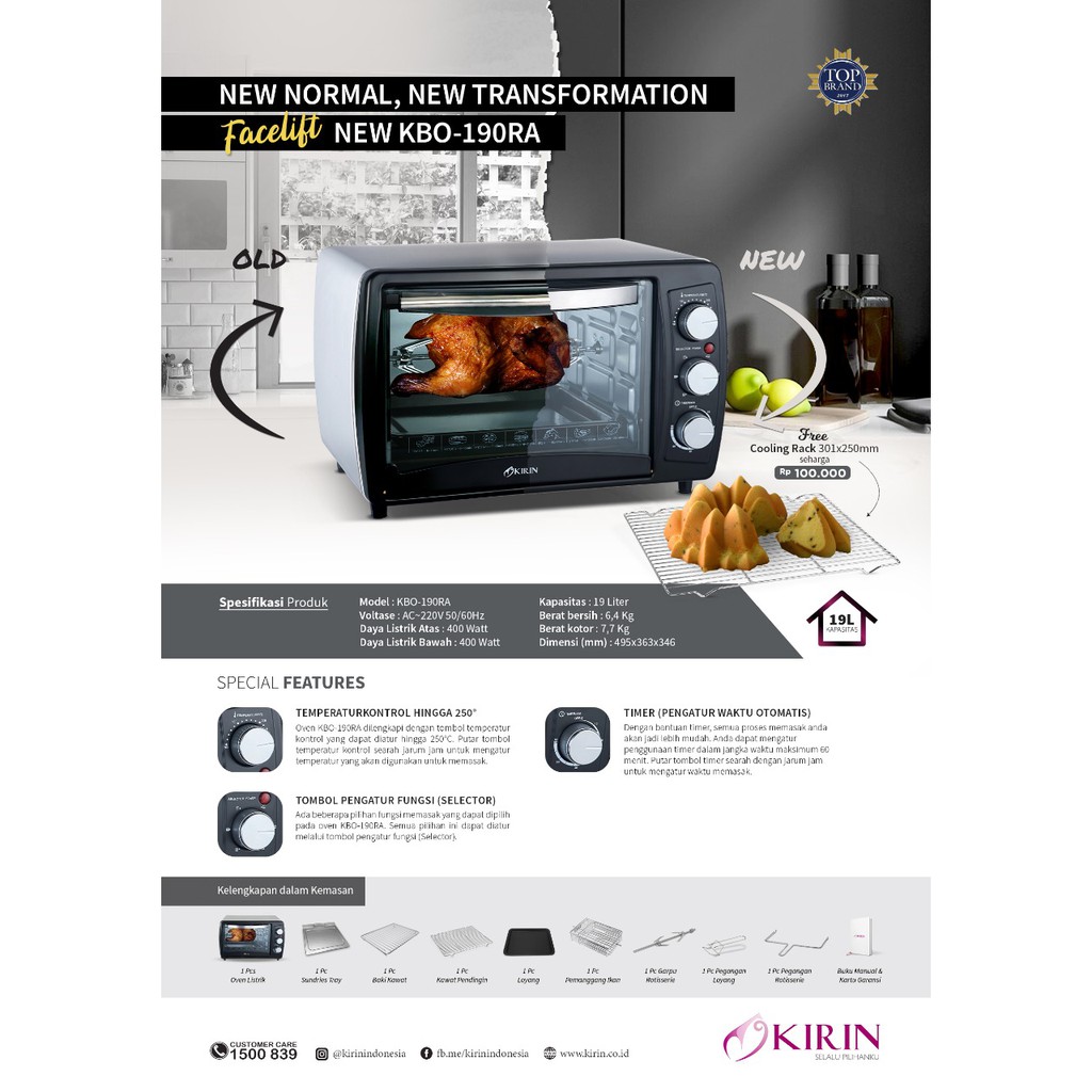 KBO-190RA Oven Listrik Kirin (19L) murah Surabaya