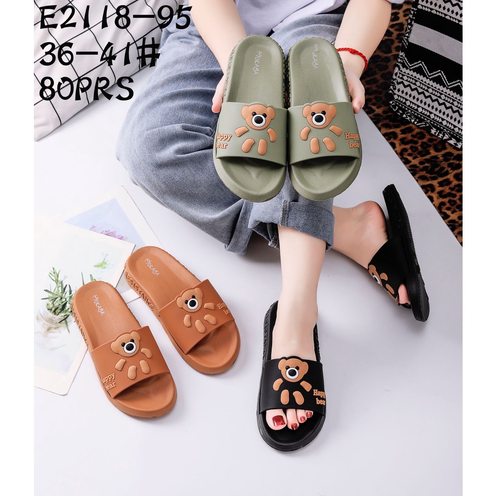 Sandal slop wanita import jelly teddy bear - Mokaya E2118 (37-41) / sendal selop lucu