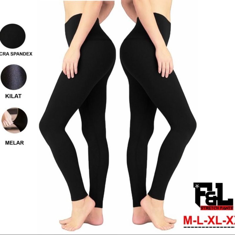 Celana legging wanita bahan impor Lycra Spandex mengkilap size M, L, XL
